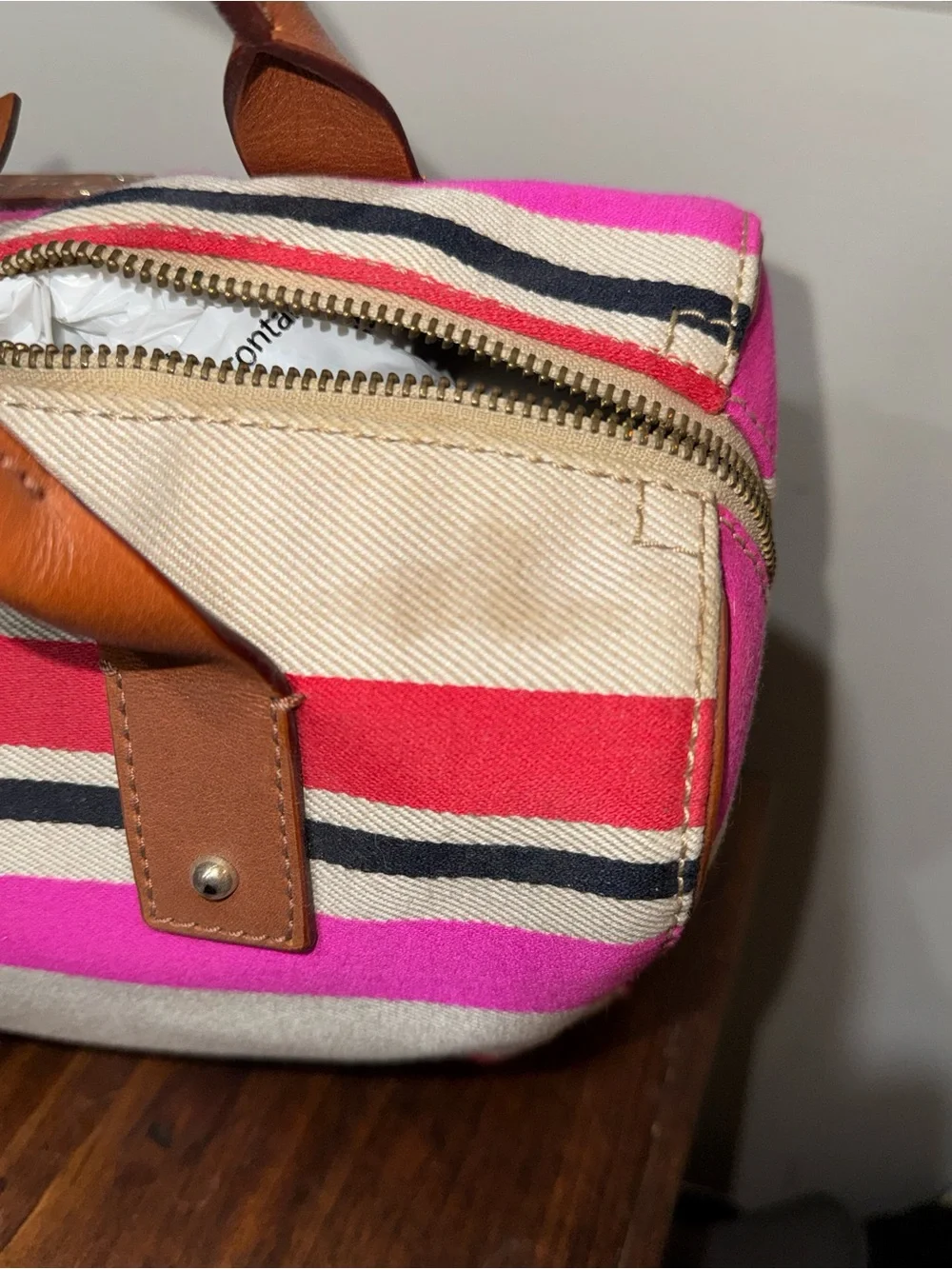 kate spade Pink, Red and Tan Striped Canvas Tote